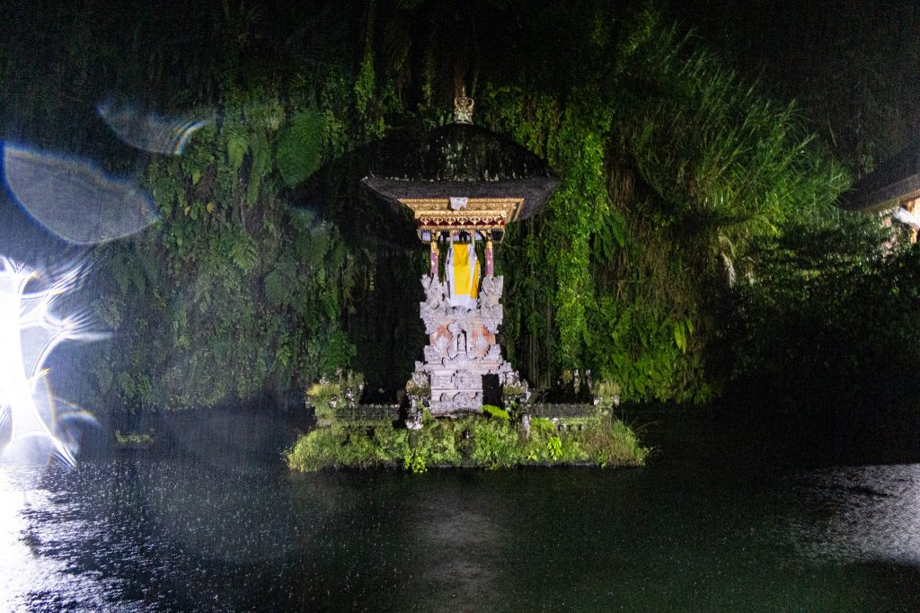 Water temple in rain